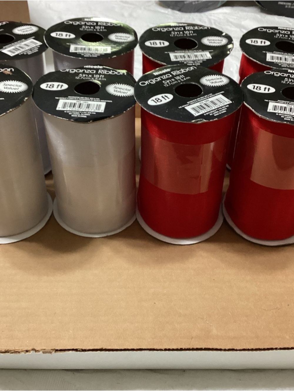 Lot of 8 Nicole Organza Red & White Craft Ribbon